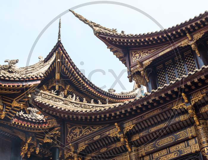 Traditional Chinese Architecture Details In Baolunsi Temple Chongqing