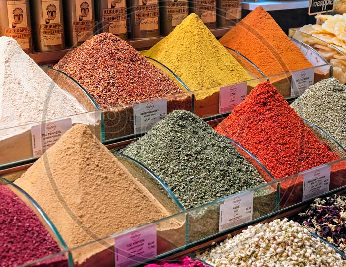 Istanbul, Turkey - May 25 : Spices For Sale In The Spice Bazaar In Istanbul Turkey On May 25, 2018