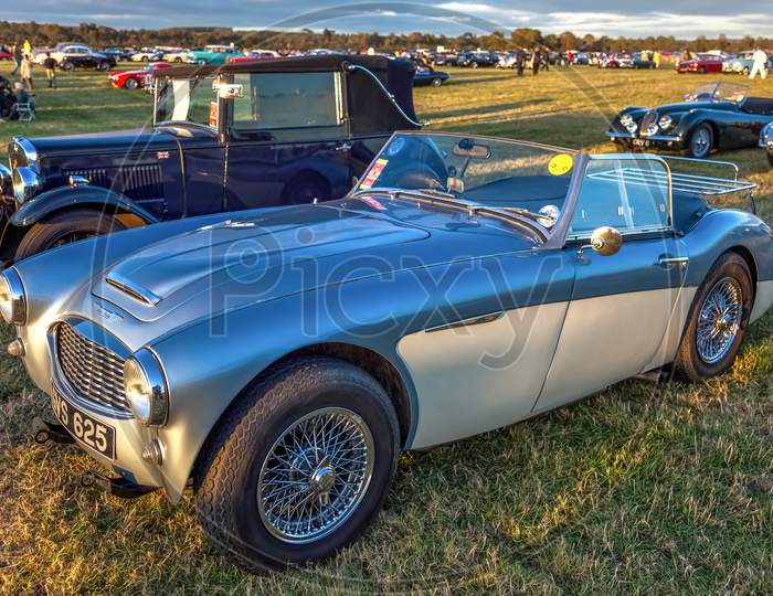 Old Austin Healey Sports Car Parked At Goodwood