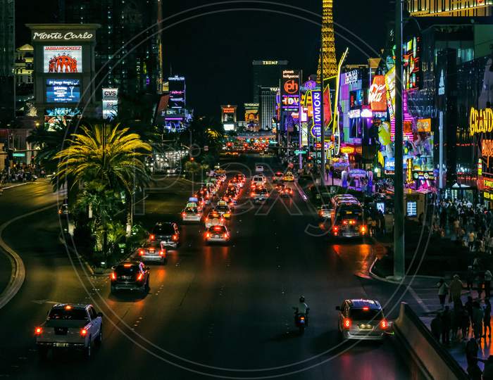 Night Scene Along The Strip In Las Vegas
