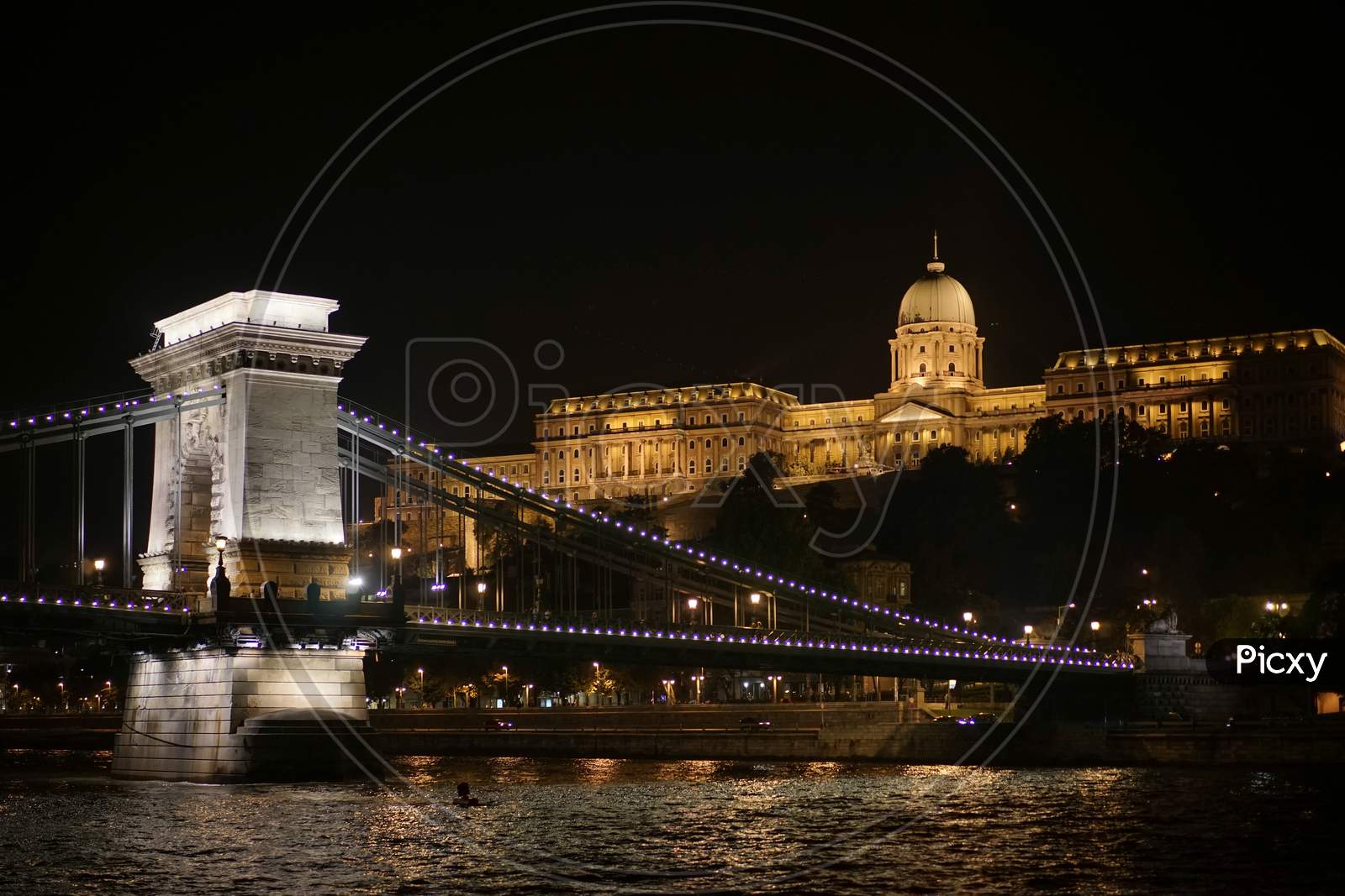 Chain Bridge Illuminated At Night In Budapest