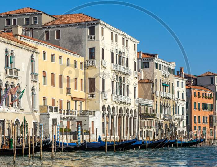 Gondolas Moored In Venice