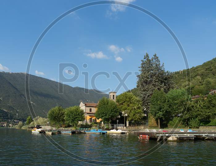 San Felice, Lombardy/Italy - September 19 : Small Village Of San Felice On The Eastern Side Of Lake Endine In Lombardy Italy On September 19, 2015