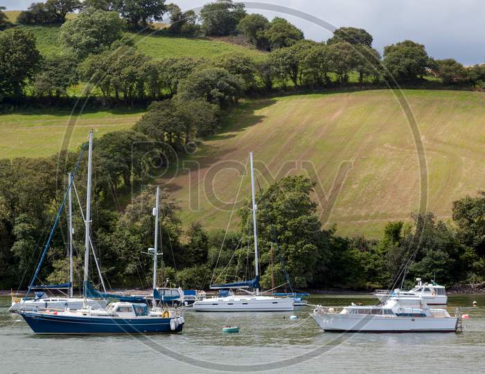 Boats Moored On The River Dart