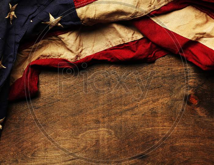 Old American Flag Background For Memorial Day Or 4Th Of July