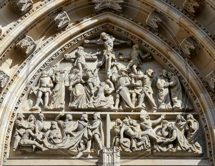 Detail Of The Arch Above The Doors Of St Vitus Cathedral In Prague