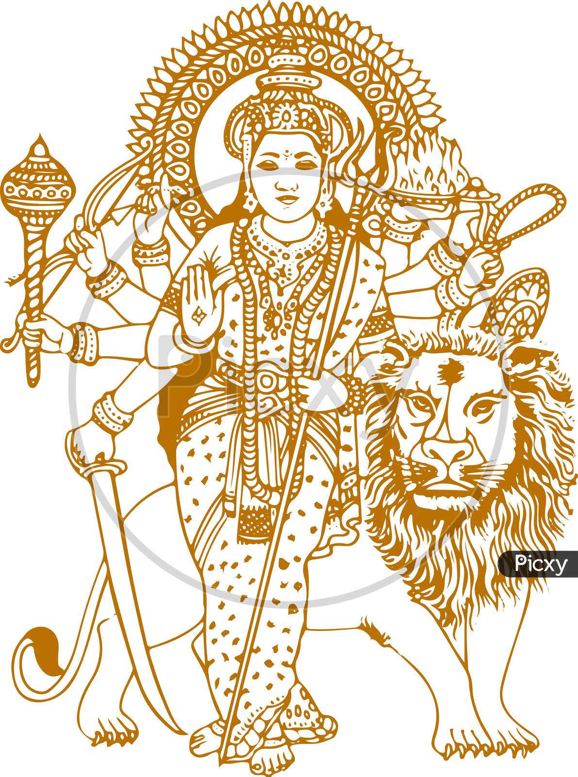 Image of Sketch Of Goddess Durga Matha Or Chamundi Closeup Face Editable  Outline Illustration-OS640223-Picxy