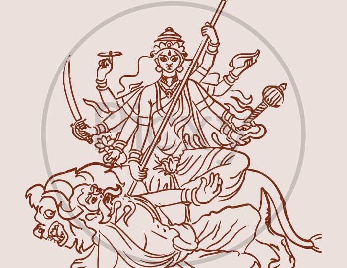 Drawing Sketch Goddess Durga Maa Durga Closeup Face Design Element Stock  Vector by manjunaths88gmailcom 412842954