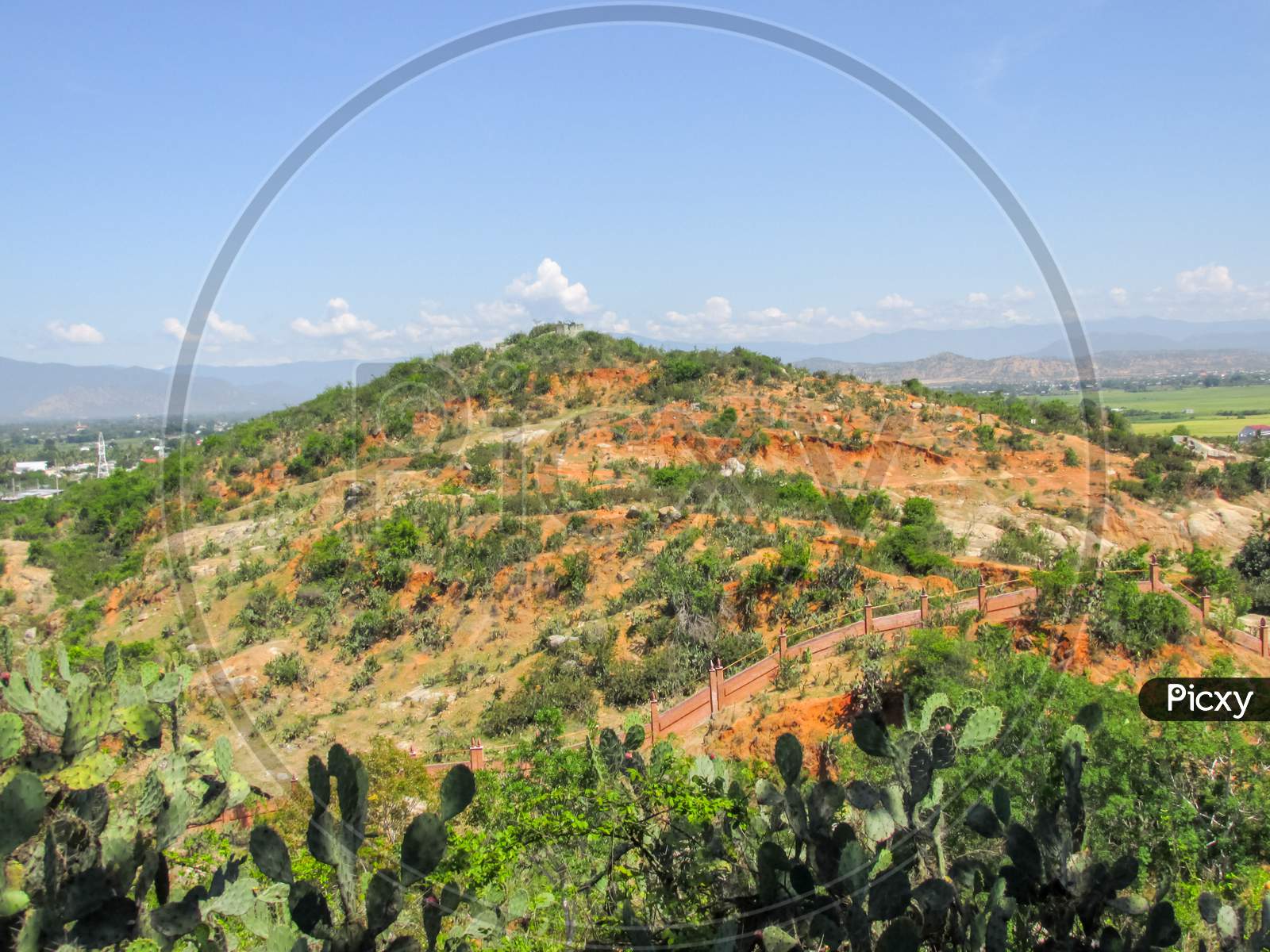 Aerial View Of The Mountain With Red Soil And Cactus