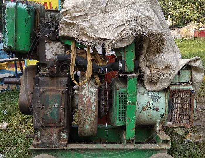 Diesel power generator engine cover with plastic sack