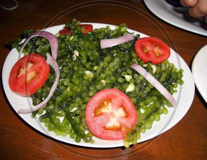 Seaweed With Tomatoes On A Plate On The Philippines January 21, 2012