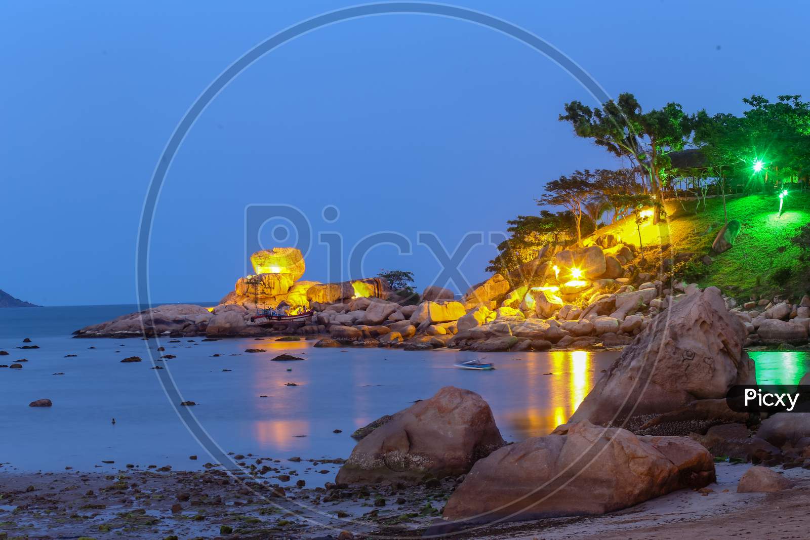 Night View Of Hon Chong Island - A Popular Tourist Destination At Nha Trang Bay, Vietnam