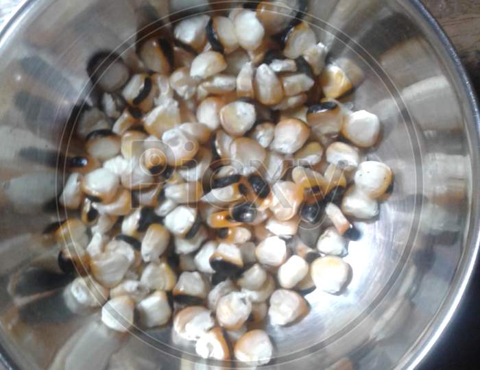 White corn nuts in bowl.