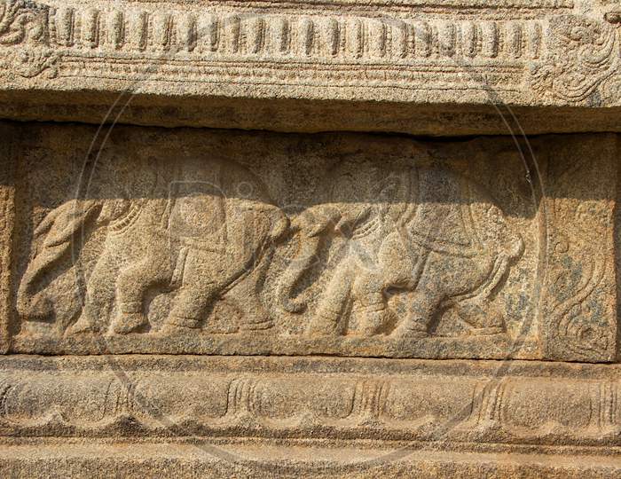 Wall Sculpture Of Elephants, Lepakshi