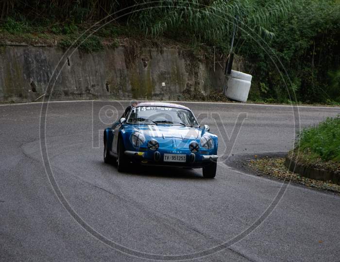Vintage Car Renauly Alpine In Race In Pesaro San Bartolo