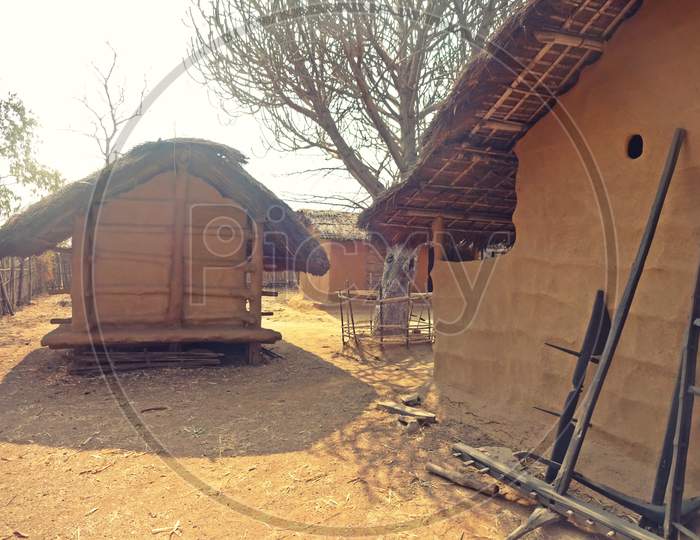 huts at indian rural village
