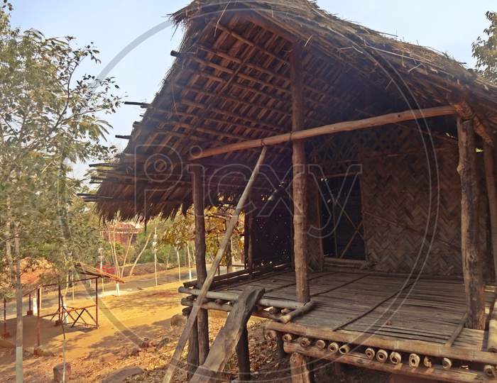 huts at indian rural village