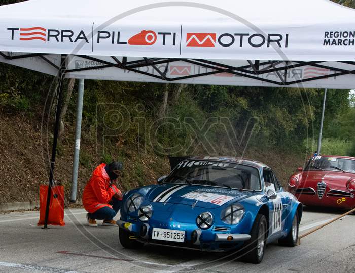 Vintage Car Renauly Alpine In Race In Pesaro San Bartolo