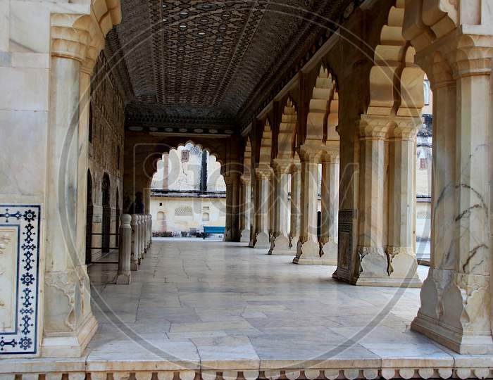 Pillared Corridor At Amer Palace, Jaipur