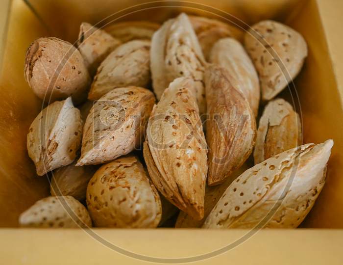 Closeup Of Raw Shelled Almonds