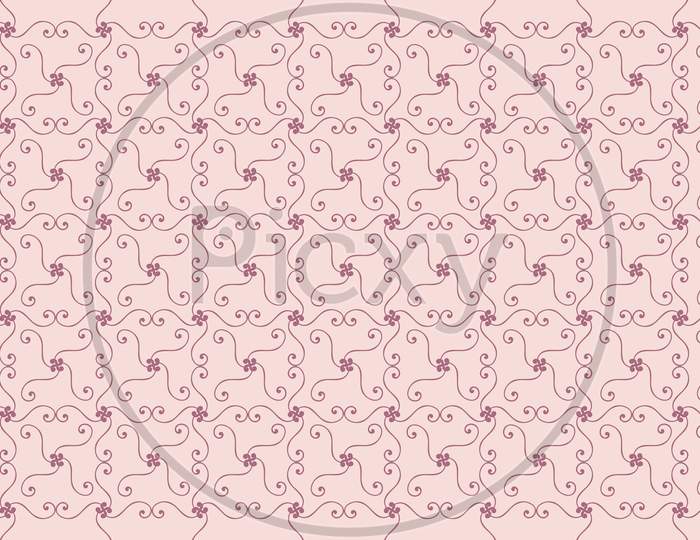 Modern Simple Geometric Seamless Pattern With Deep Red Flowers, Line Texture On Grey Background. Light Pink Abstract Floral Wallpaper, Bright Tile Ornament.