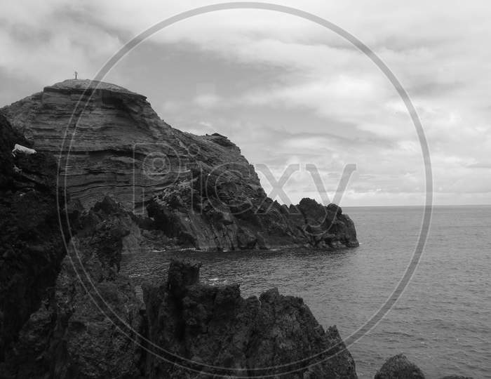 Black And White Views Of The Rocky North Coast Of The Island Of Madeira In The Atlantic Ocean