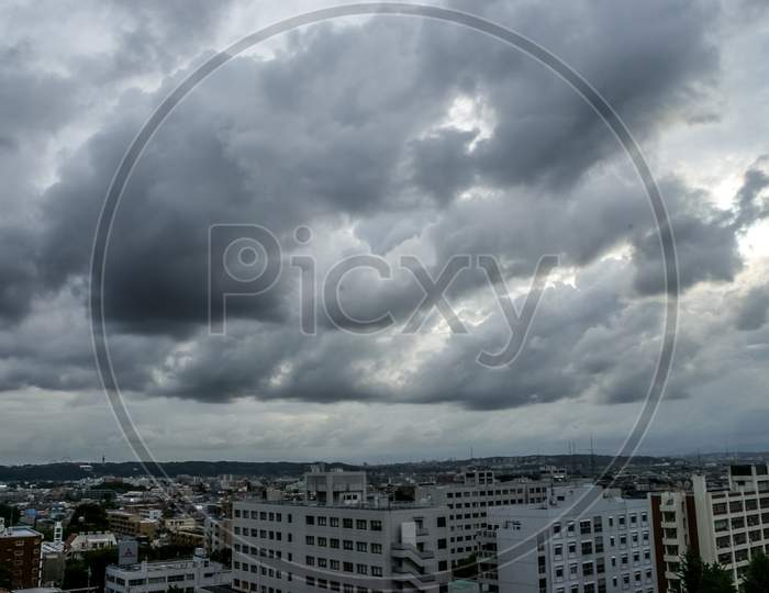 Rooftops Of Chofu City, Which Wrapped In Cloudy Weather
