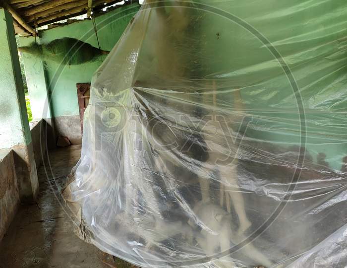 Making Of Goddess Durga Idol Plastic Cover. The Biggest Festival Of West Bengal.