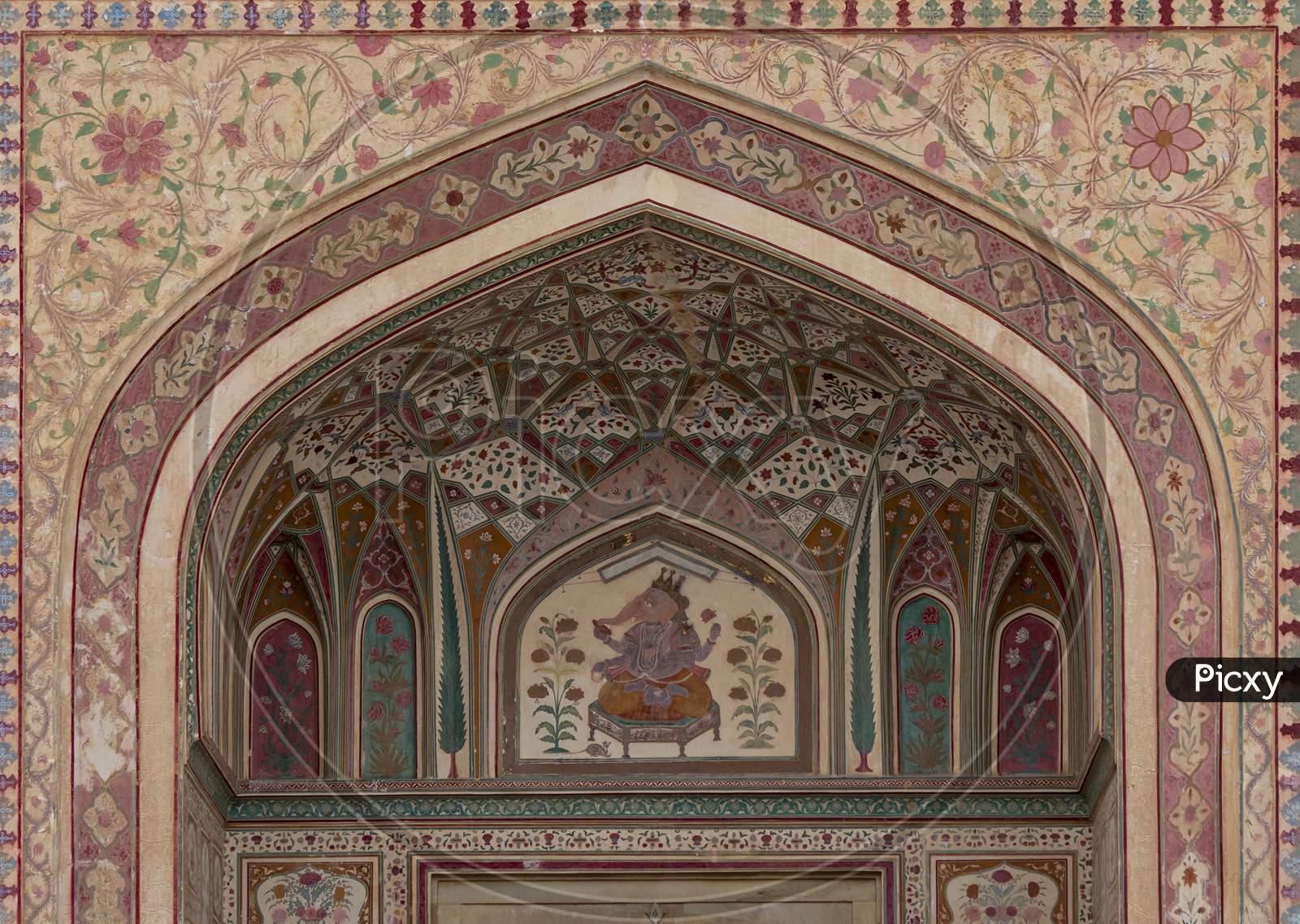Ganesh Pol entrance in Amber Fort Palace, Jaipur, Rajasthan, India.