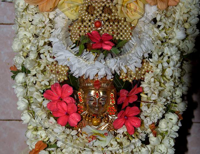 Decorated Silver Idol Of Mahalakshmi