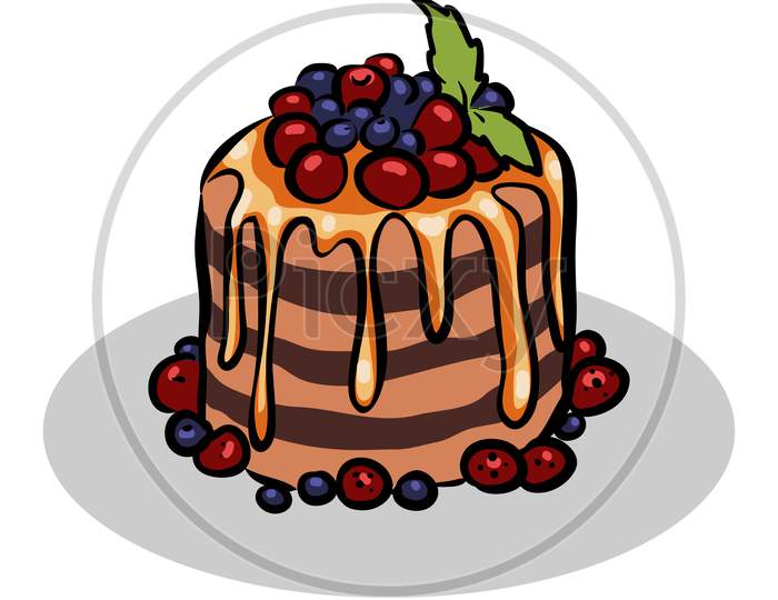 Christmas Fruit And Honey Cake Illustration