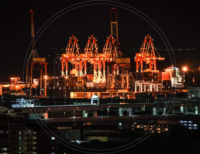 Night View Of Yokohama Harbor And The Capital High-Speed Gulf Line