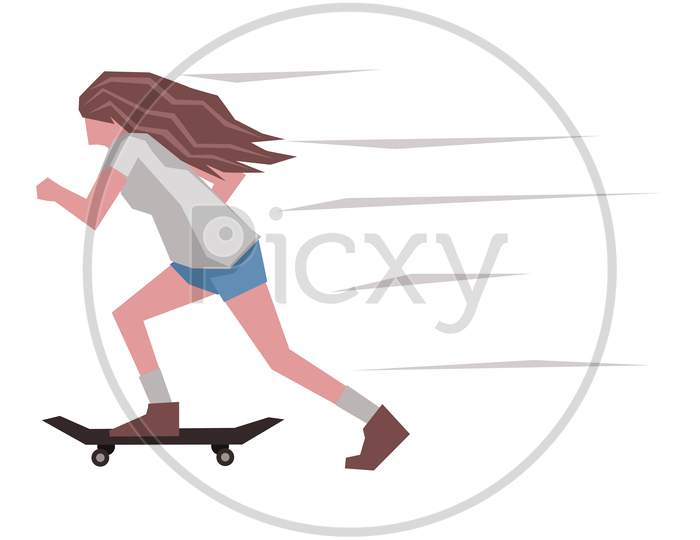 Young Woman Skating Illustration