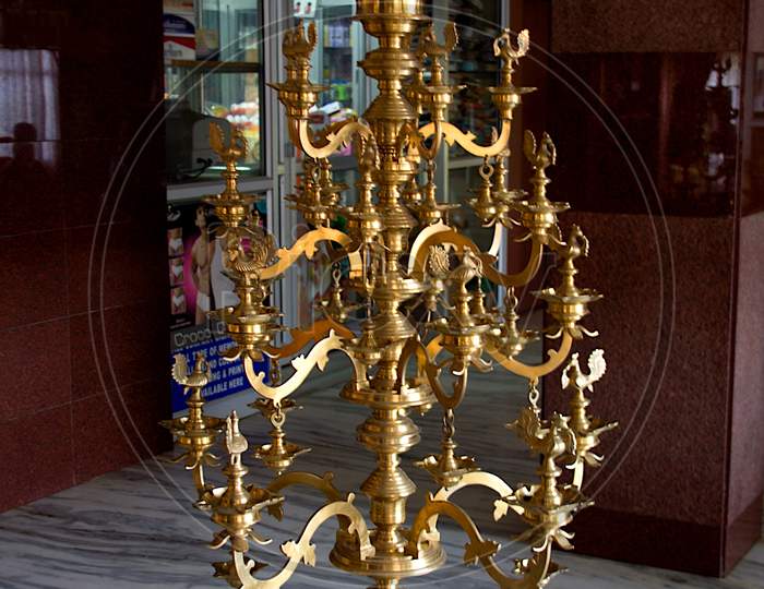 Huge, Brass, Floor, Oil Lamp Stand
