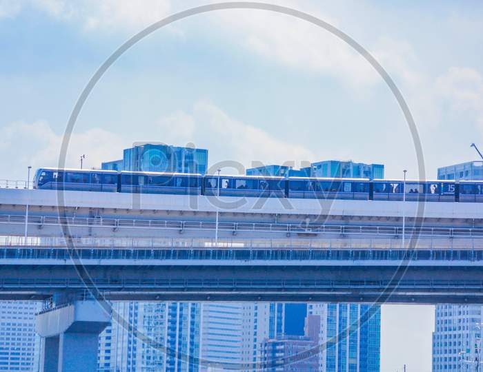 Yurikamome New Tokyo Seaside Railway, And The Skyscrapers Of Tokyo