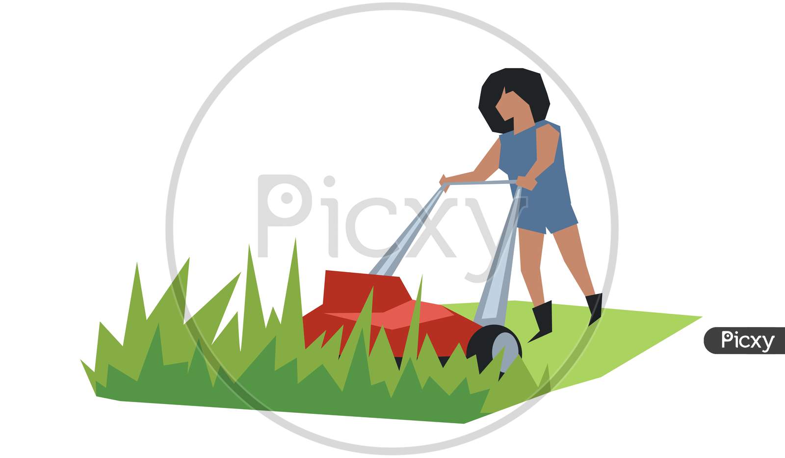 Woman Using Lawn Mower Illustration