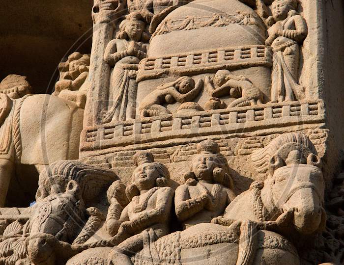 Daily Life Depicted On Stone, Sanchi