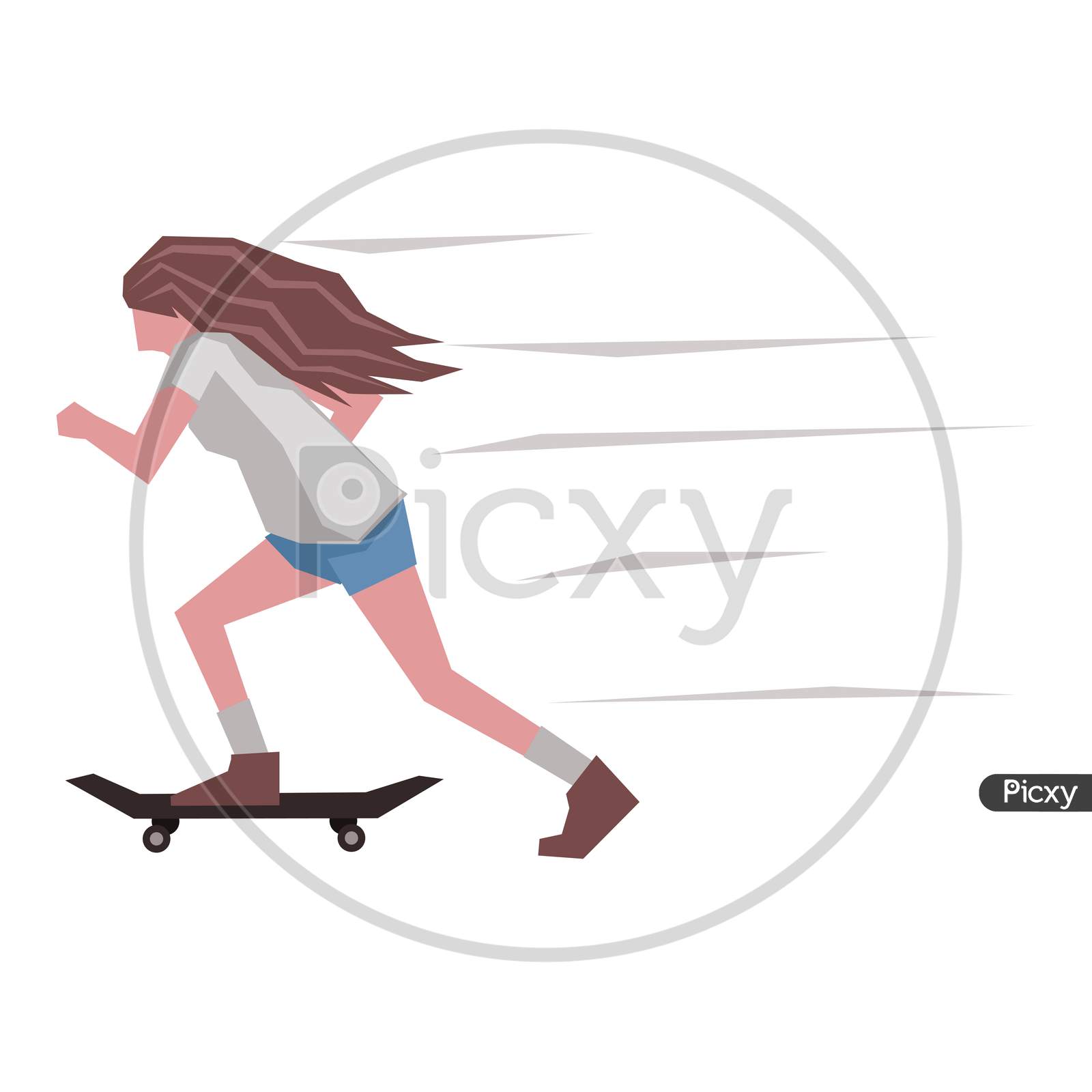Young Woman Skating Illustration