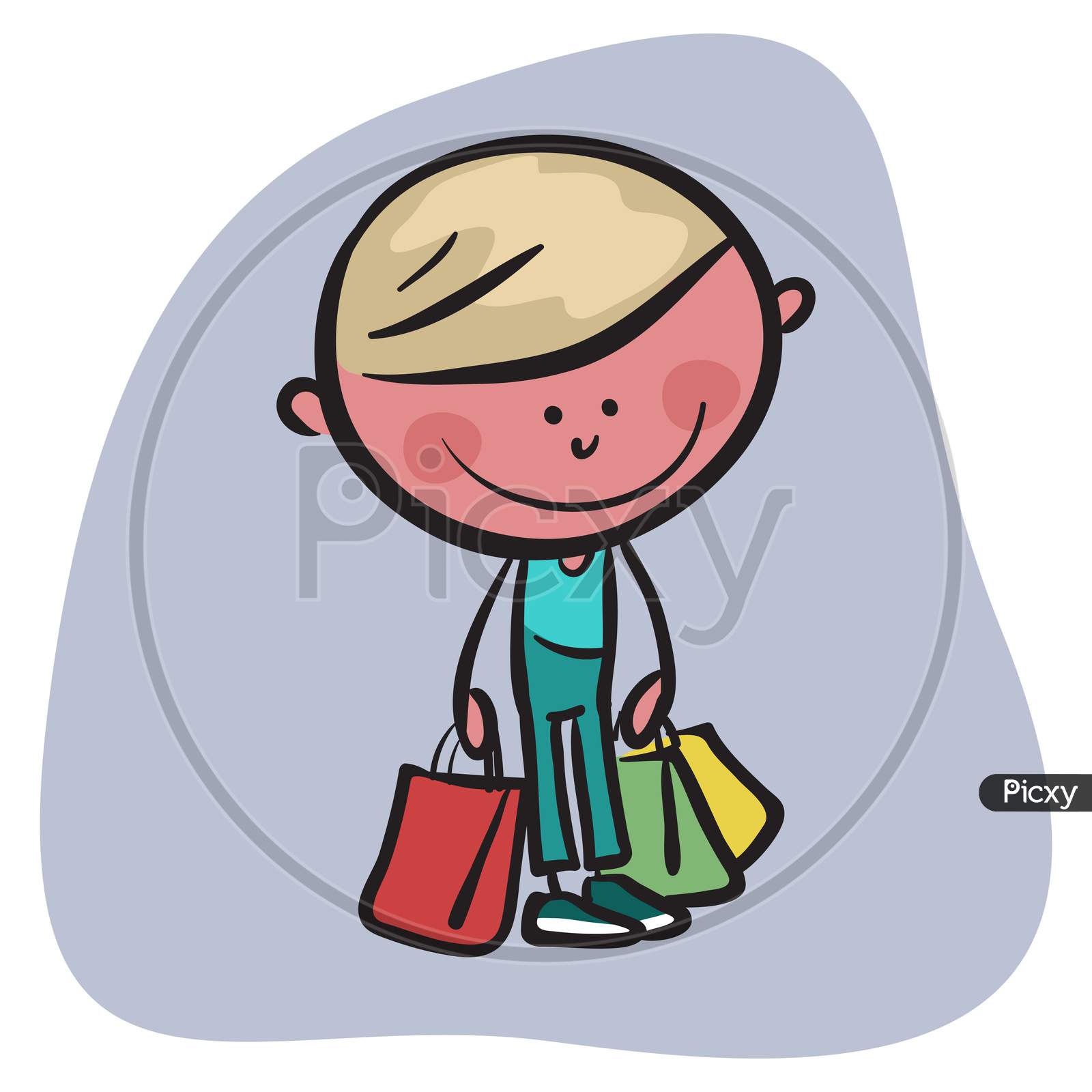 Shopping Man Stick Figure Illustration