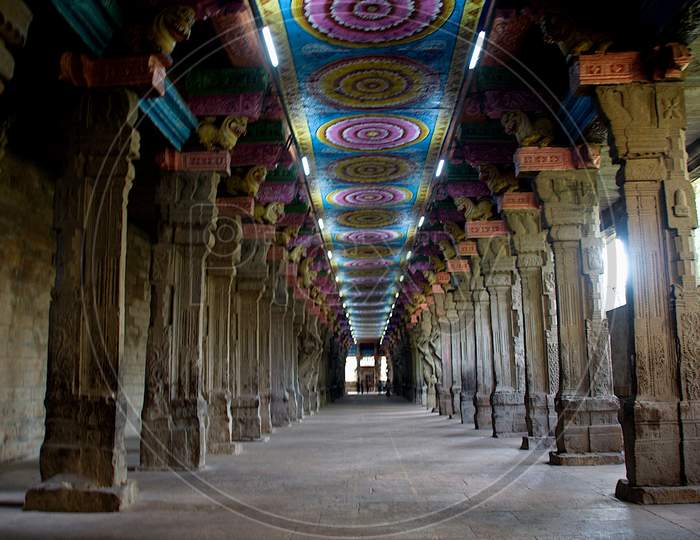 Pillared Corridor At Meenakshi Temple