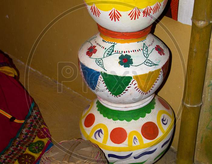 Stack Of Painted Earthen Pots
