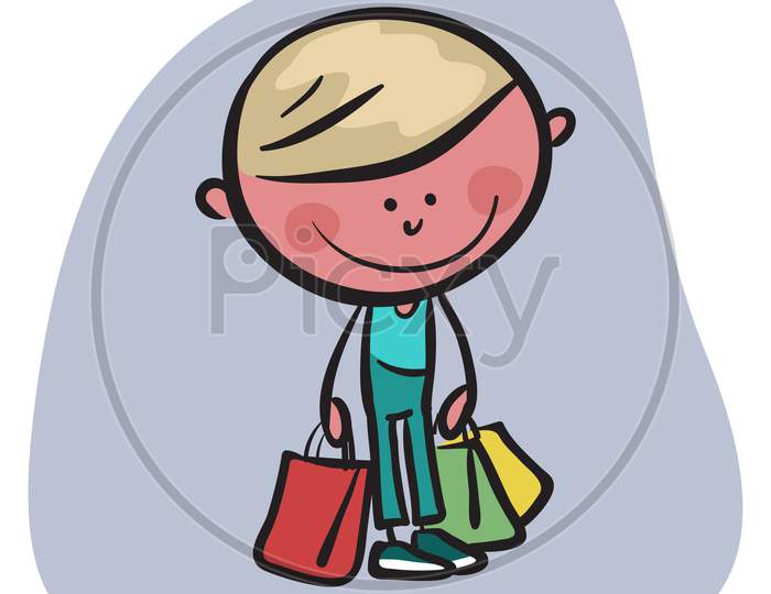 Shopping Man Stick Figure Illustration