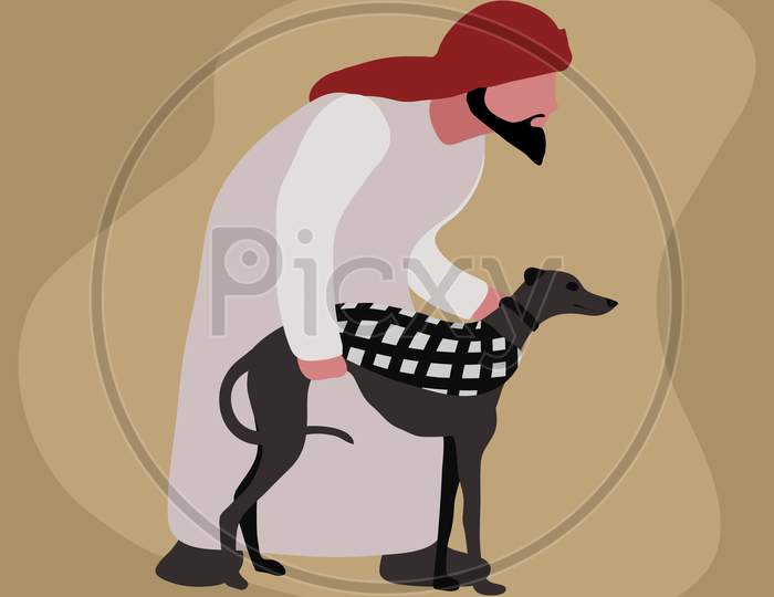 Arabian Man With His Race Dog Illustration