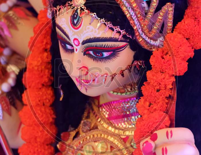 Top Side View Of Goddess Maa Durga Face