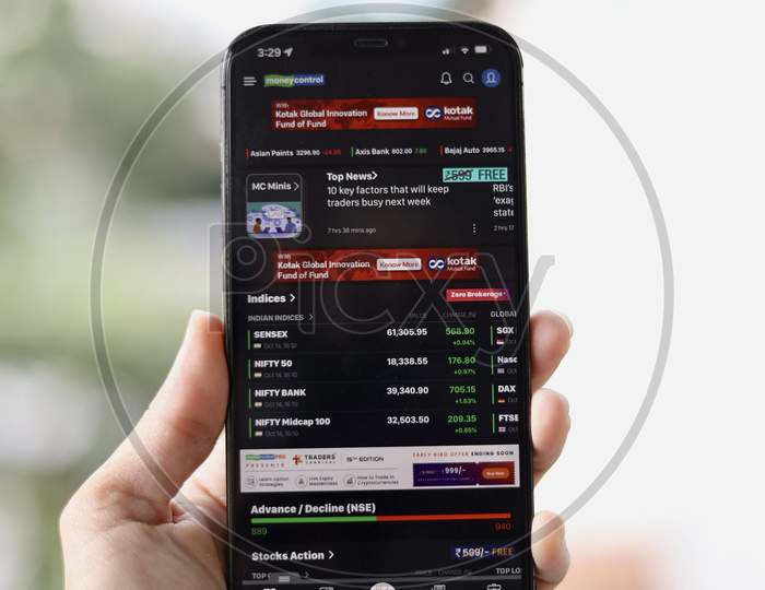 stock market app on a mobile device