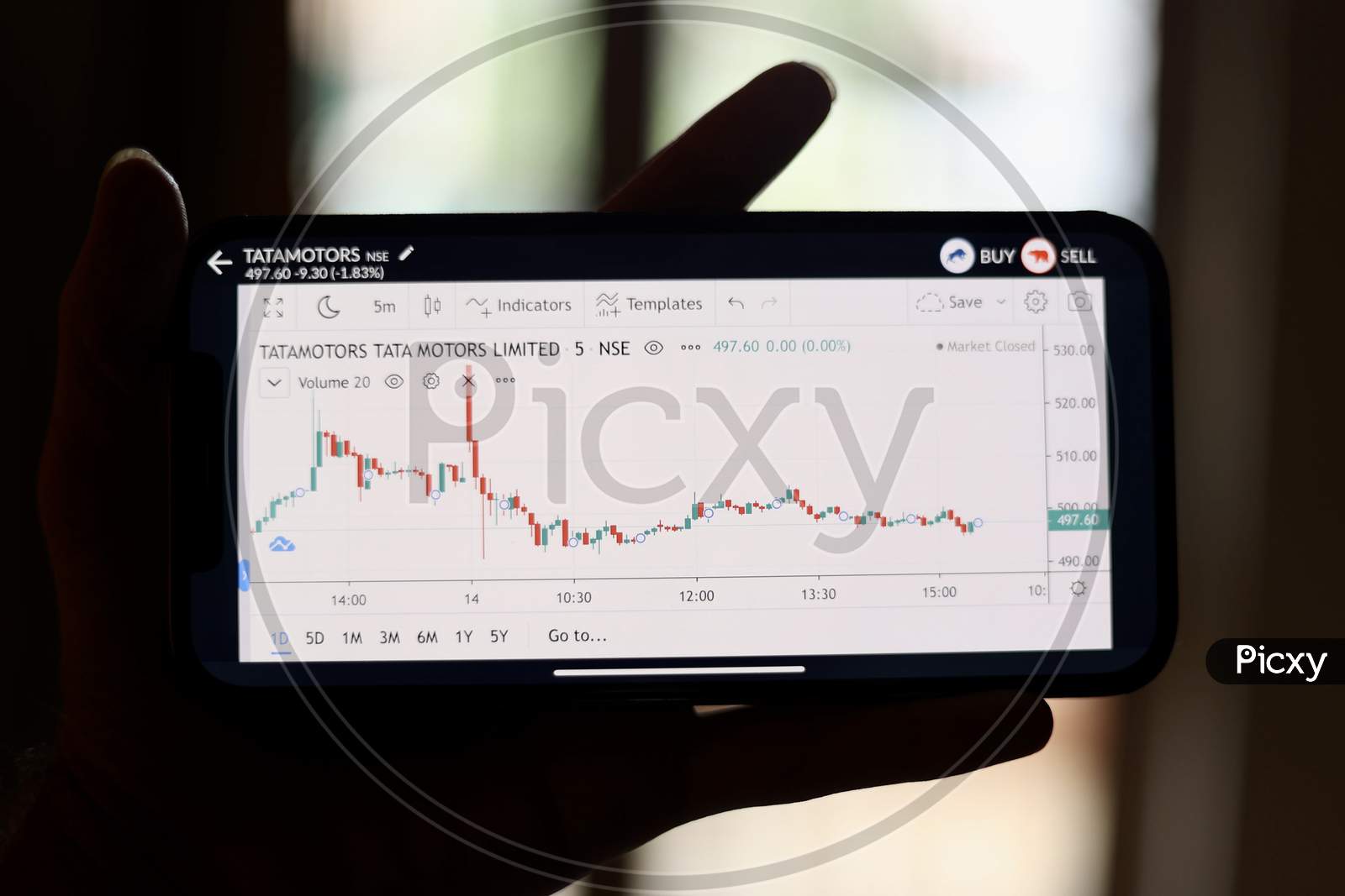 stocks charts on a mobile device