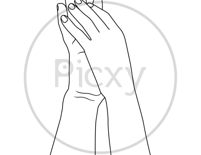 Coloring Pages - White Hand On Black Hand - Flat Vector Hand Drawn Illustration Of Two Hands-On White Backgrounds, Vector Illustration For Poster, Banner, Advertisement, Web Background, Promotion Activities.