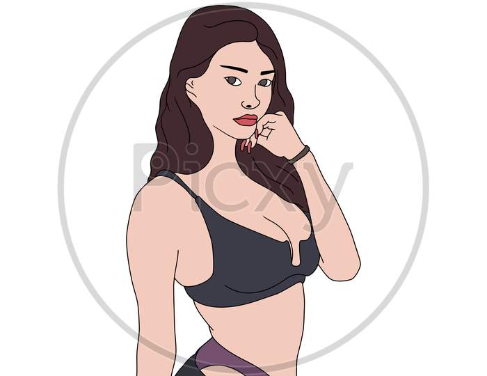 Naughty Adult Girl - Hand Drawn Illustration On White Background