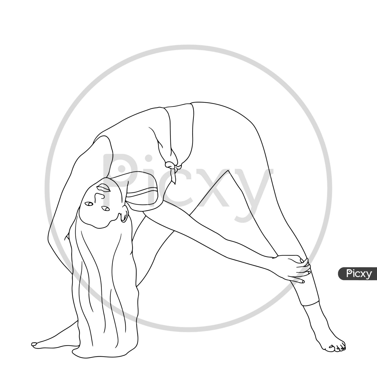 Cute girl in yoga pose adult coloring page roses Vector Image