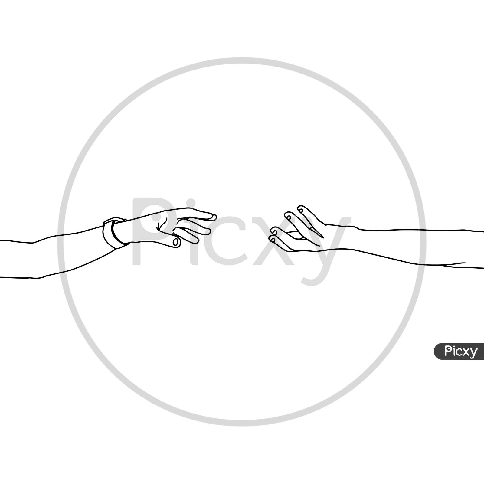 Coloring Pages - Two Hands Trying To Catch Each Other. Vector Illustration Of Two Hands On White Background. Isolated. Vector Illustration For Poster, Banner, Advertisement, Web Background, Promotion Activities.